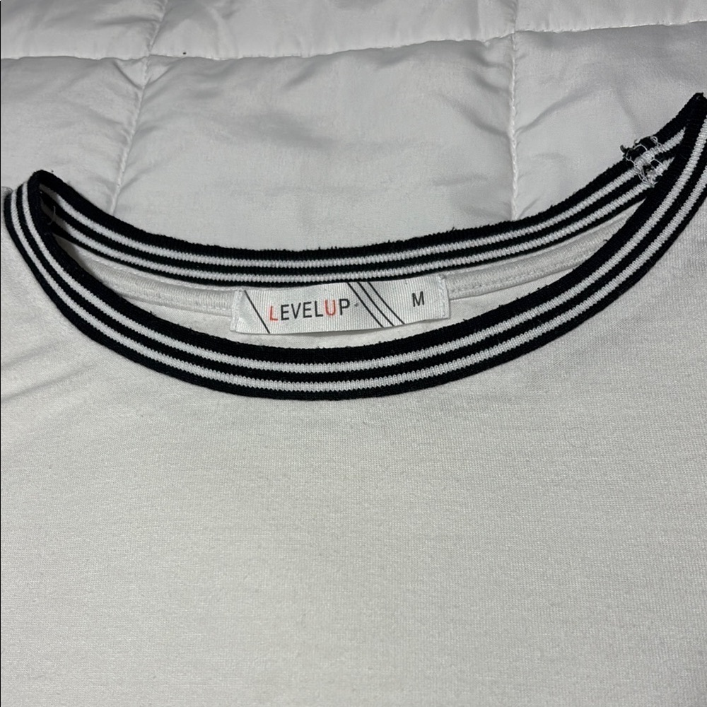 White T-Shirt with Black Ringer Trim Crop - Picture 2 of 6